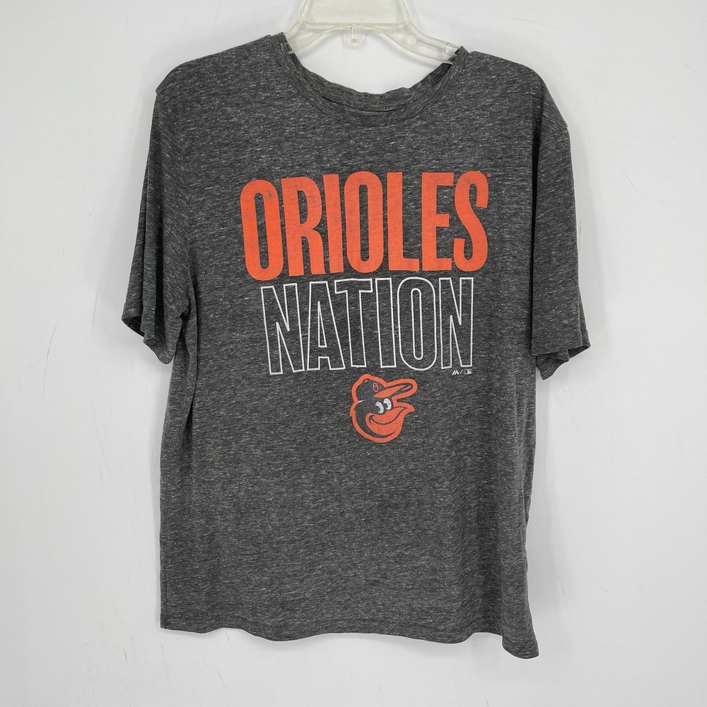 Majestic Men's Gray Baltimore Orioles Nation MLB Graphic Tee T-Shirt Size XL